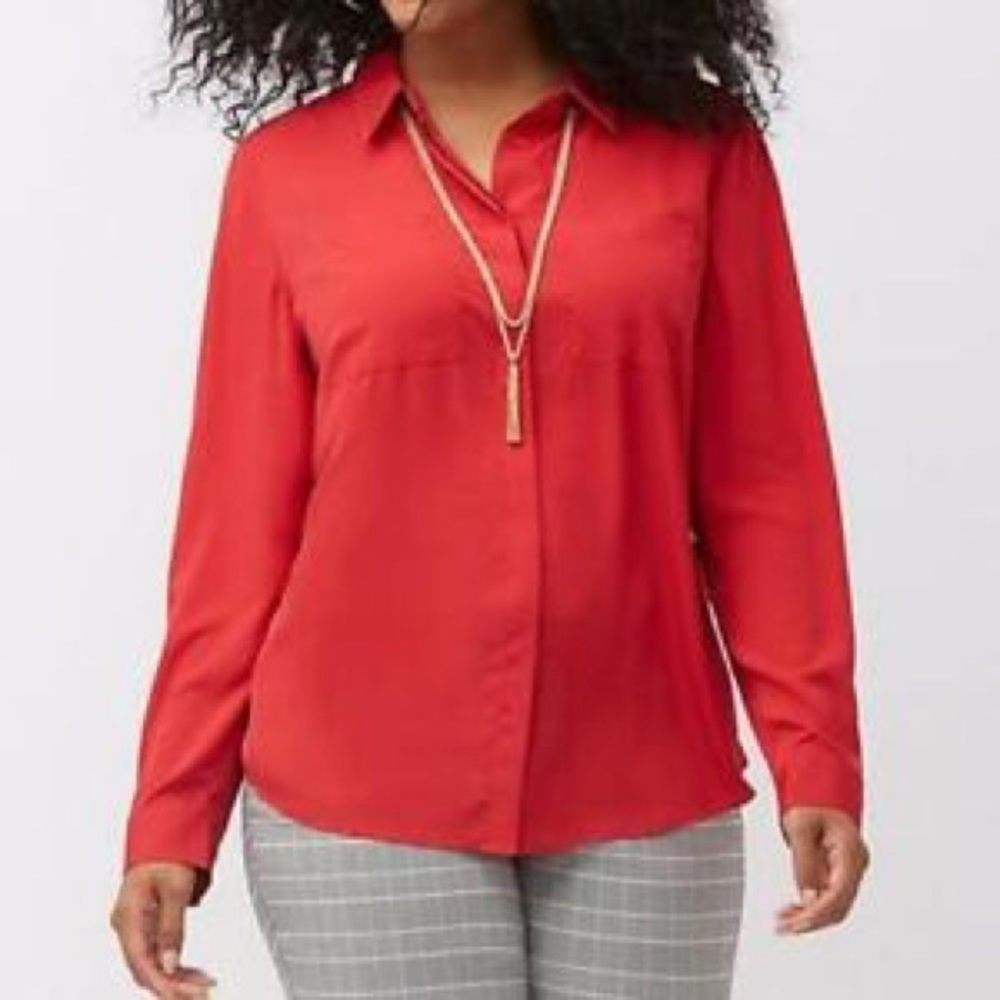 $ Lane Bryant Red Dress Shirt Blouse 26/28 Plus